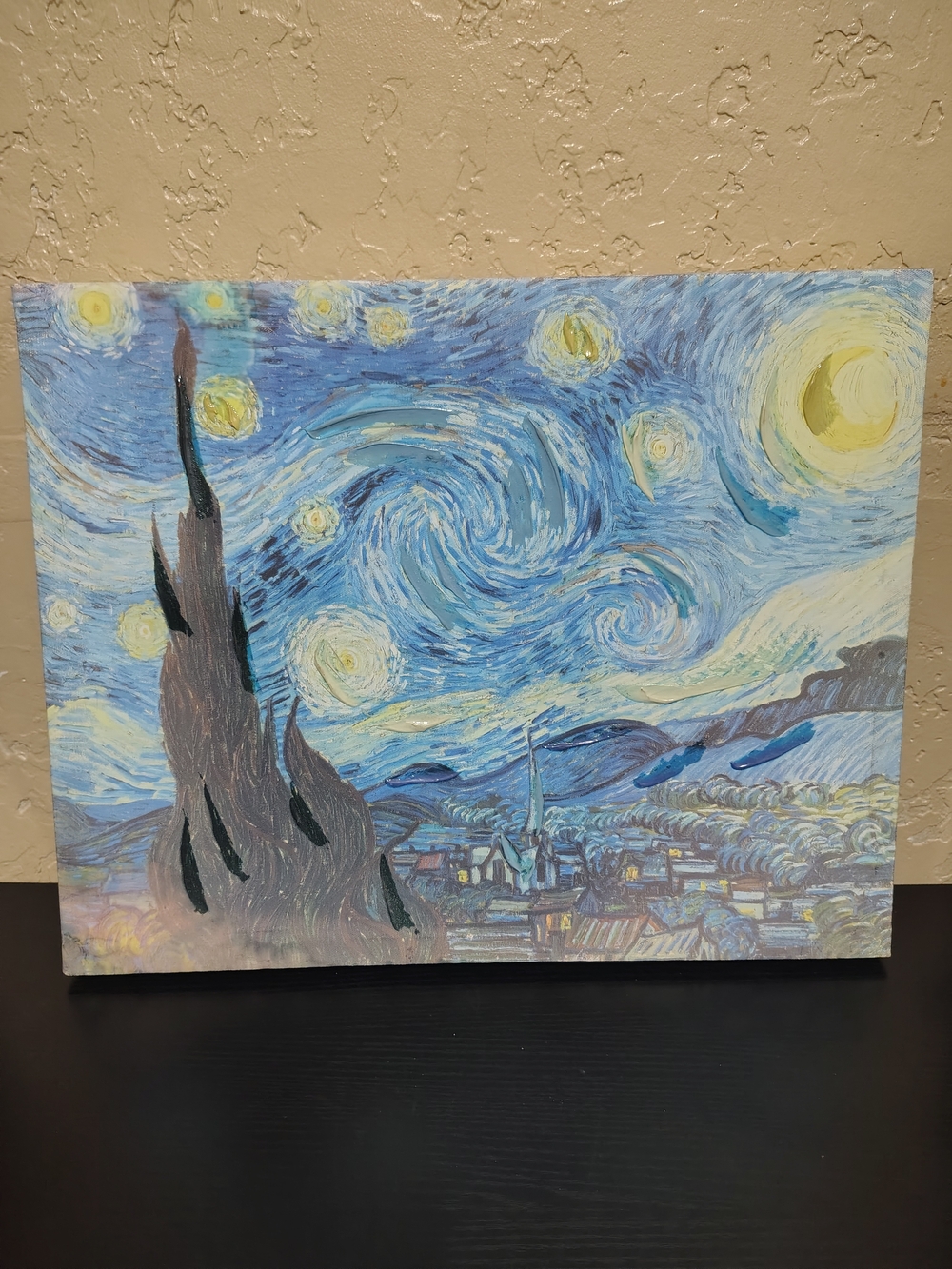 Framed Starry Night-Inspired Blue Wall Art